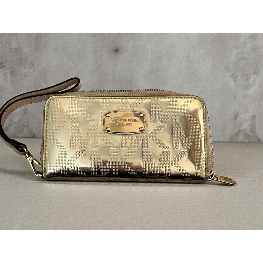 Michael Kors Jet Set Travel Continental Wristlet Wallet Gold - Picture 2 of 14
